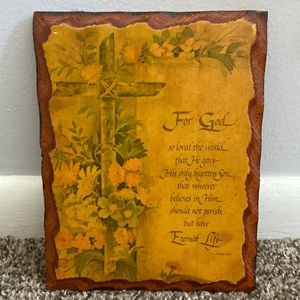 Wooden For God so loved the world… wall hanging